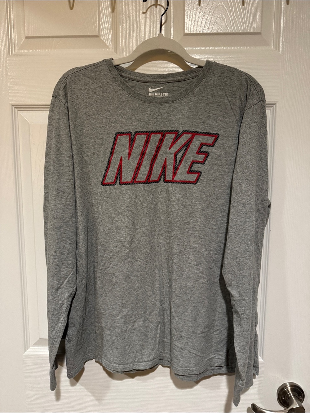 Nike Gray Long-Sleeve Shirt with Red Lettering